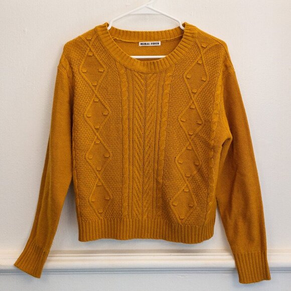 Moral Fiber Mustard Yellow Cable Knit Sweater - Picture 1 of 2